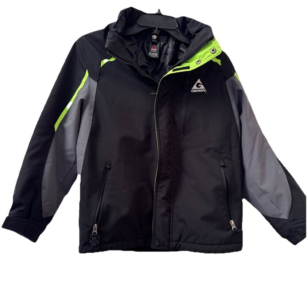 Gerry Youth Insulated Winter Jacket 10/12 Waterproof Blk Gray Neon Accents Sz M